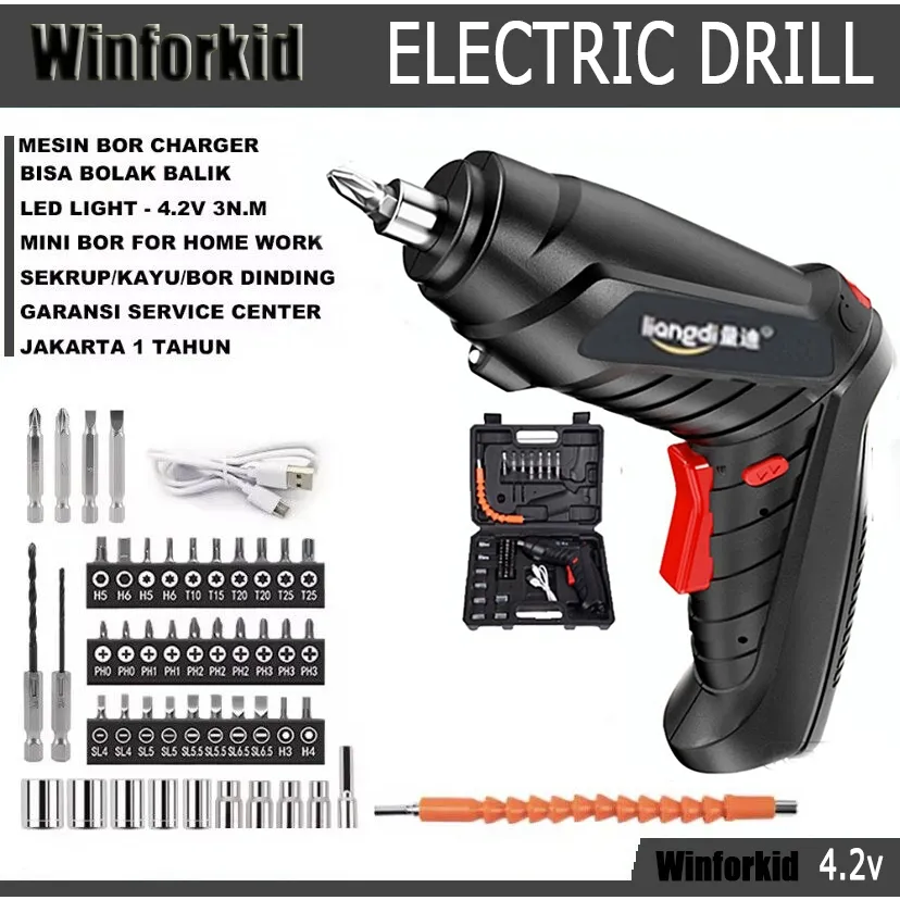 Bor Obeng Cordless Mini 4,8 V Set 49 Aksesori dalam Koper 1