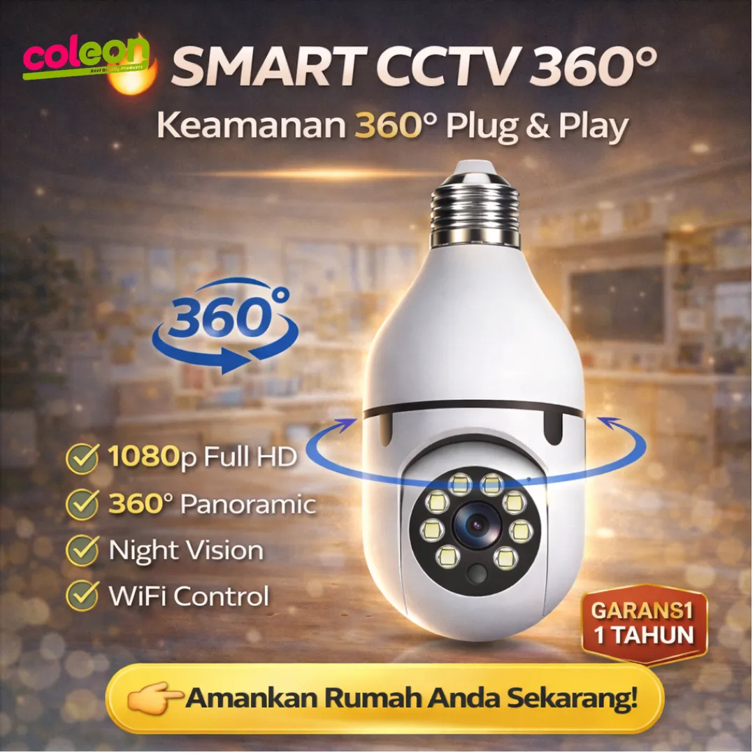 CCTV Bohlam WiFi 1080P Putar 360°, Night Vision, Bicara Dua Arah (Tanpa MicroSD) 1
