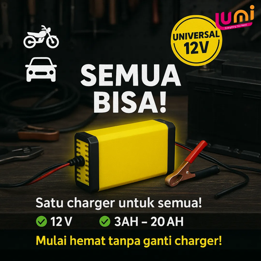Charger Aki Mobil dan Motor 12V 2A Portable, Isi Ulang Aki dari Colokan Rumah, Berhenti Otomatis Saat Penuh 6