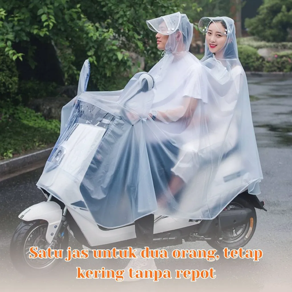 Jas Hujan Motor 2 Kepala untuk Berboncengan, Topi Pelindung Wajah, Tangan Tetap Kering 1