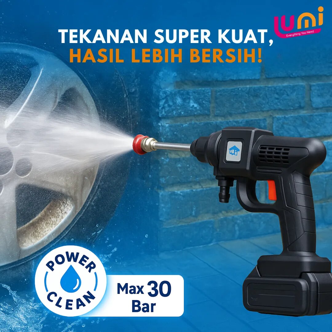 Jet Cleaner Cuci Mobil & Motor 48V Tanpa Kabel, Tekanan Tinggi 25 Bar, Set Koper 4