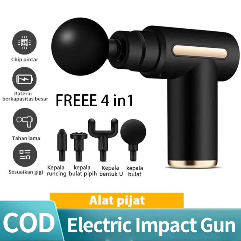Massage Gun Pijat Elektrik 4 Kepala, 6 Kecepatan, Suara di Bawah 40 dB 5