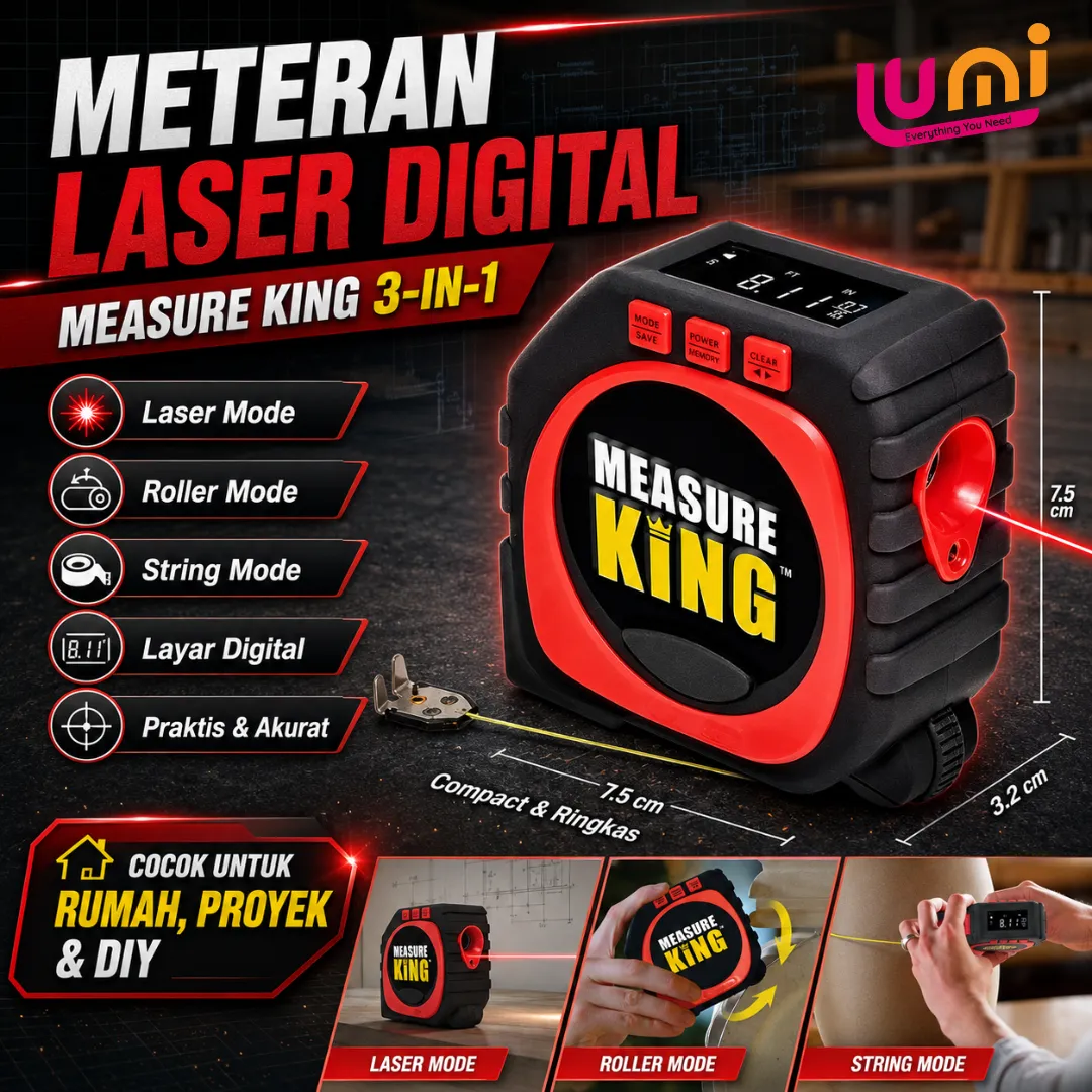 Measure King Meteran Digital 3 in 1: Tali, Roda, dan Laser, Sampai 30 Meter 1