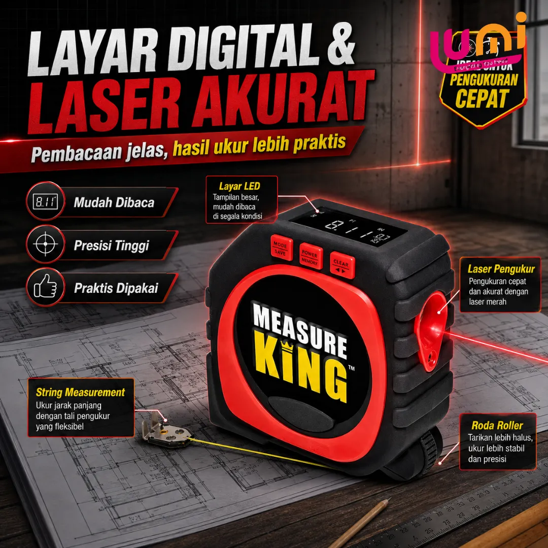 Measure King Meteran Digital 3 in 1: Tali, Roda, dan Laser, Sampai 30 Meter 2