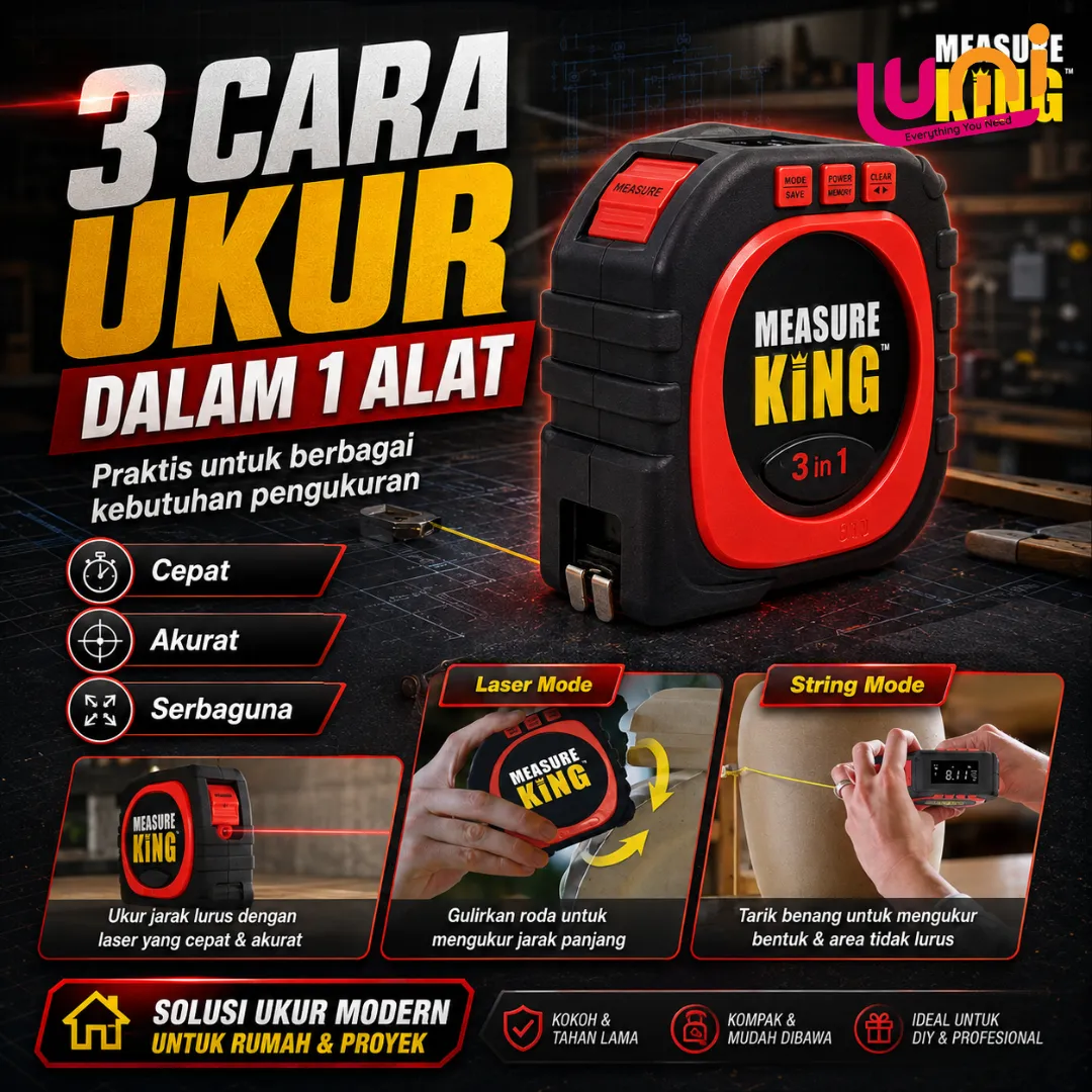 Measure King Meteran Digital 3 in 1: Tali, Roda, dan Laser, Sampai 30 Meter 3
