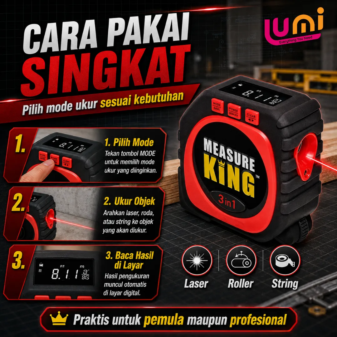 Measure King Meteran Digital 3 in 1: Tali, Roda, dan Laser, Sampai 30 Meter 4