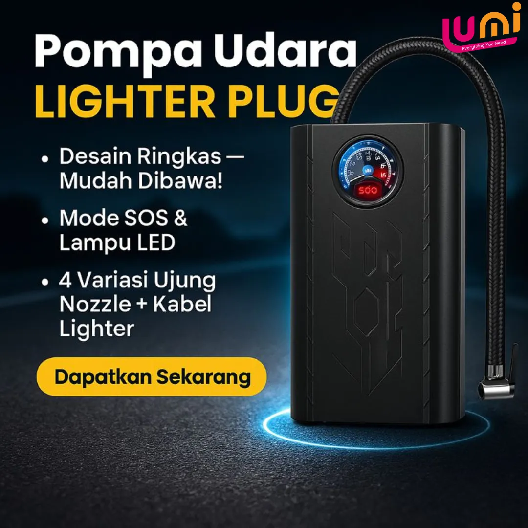 Pompa Ban Elektrik Portable Baterai Isi Ulang, Indikator Tekanan, Power Bank dan Lampu LED 2
