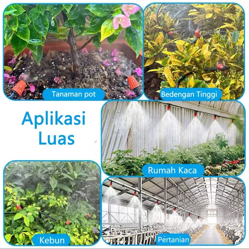 Set Penyiram Kabut Tanaman: Selang 10 Meter, 10 Nozzle Mist, Konektor Keran 2