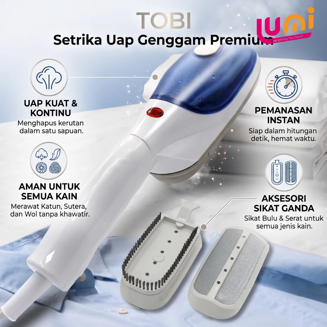 Setrika Uap Tobi Portable 650 sampai 900 W dengan Lint Remover 1