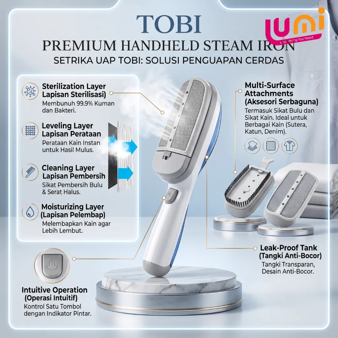 Setrika Uap Tobi Portable 650 sampai 900 W dengan Lint Remover 2