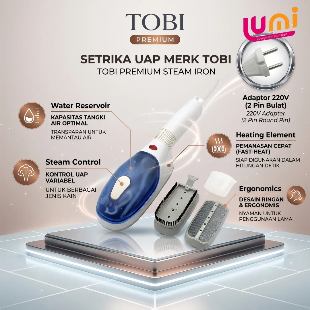 Setrika Uap Tobi Portable 650 sampai 900 W dengan Lint Remover 5