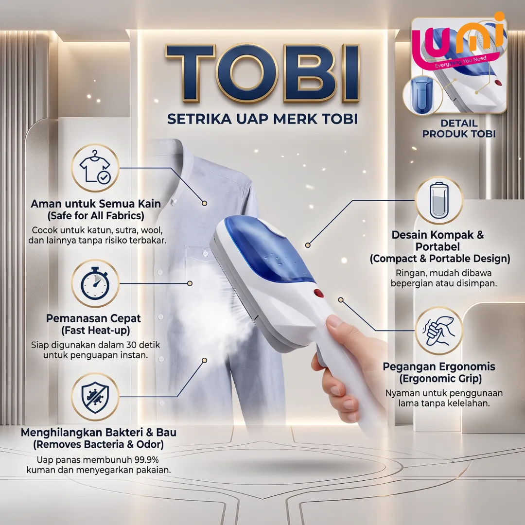 Setrika Uap Tobi Portable 650 sampai 900 W dengan Lint Remover 6