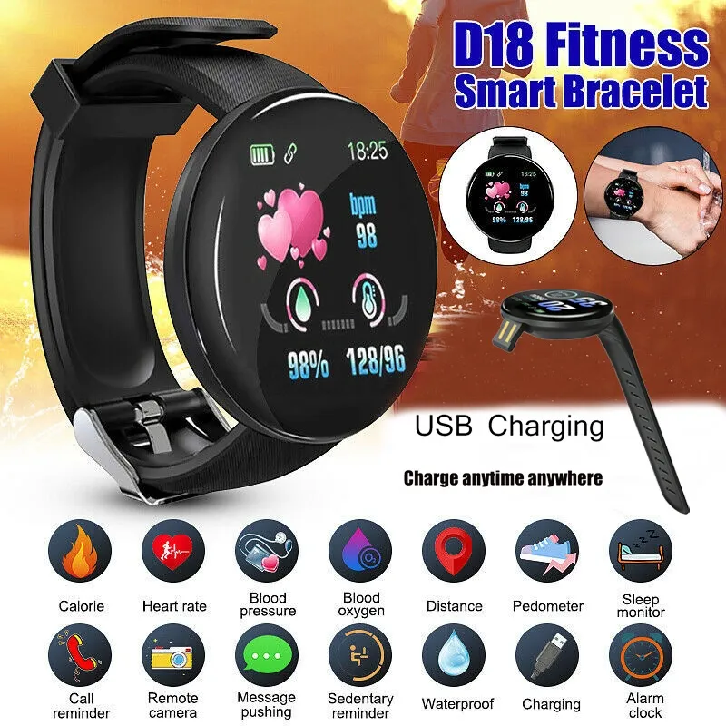 Smartwatch D18 Layar Sentuh: Detak Jantung, Tekanan Darah, Oksigen, Tidur, Notifikasi HP 1