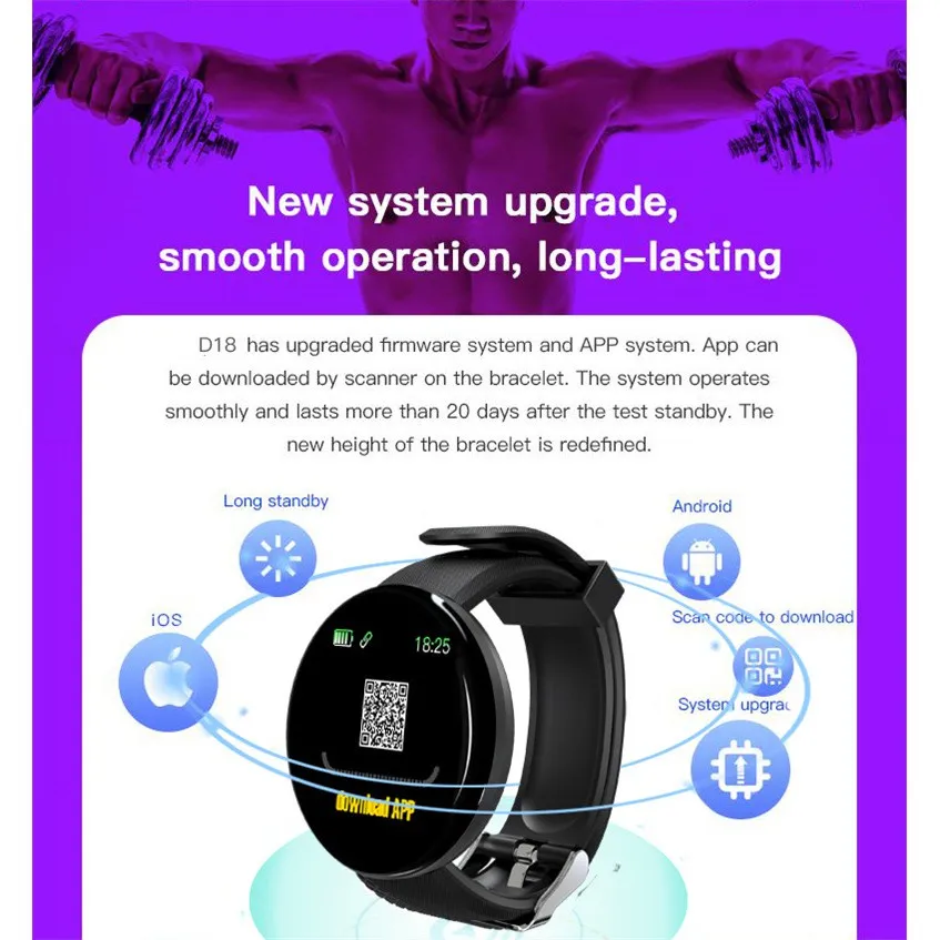 Smartwatch D18 Layar Sentuh: Detak Jantung, Tekanan Darah, Oksigen, Tidur, Notifikasi HP 5