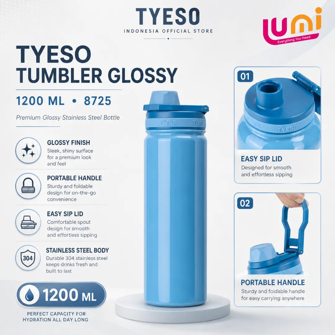 TYESO TS-8725 Tumbler Stainless 1200 ml, Vakum Ganda, Panas 12 Jam Dingin 24 Jam 3