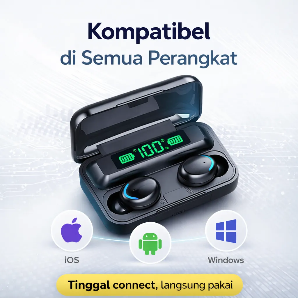 TWS Earphone F9-5 Bluetooth 5.0, Layar LED Daya, Casing 1500 mAh Bisa Jadi Power Bank 6